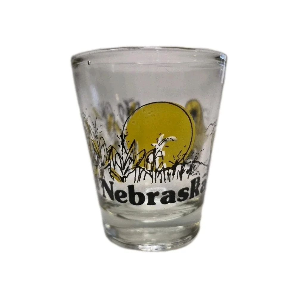 Nebraska Shot Glass Souvenir Corn Covered Wagon Made in Taiwan‎